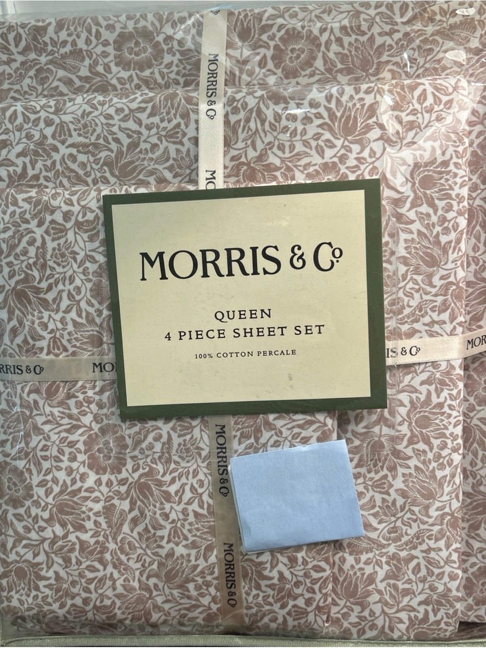 William MORRIS & CO. QUEEN Sheet Set Mallow 100% Cotton Percale 4pcs - NIP